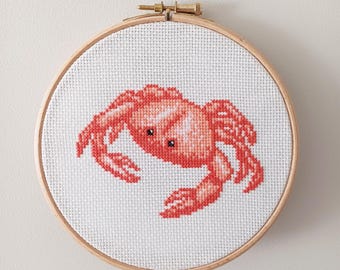 Crab Cross Stitch Digital Pattern PDF, seaside hand embroidery chart to download