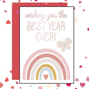 Biglietto di auguri digitale di buon compleanno - Ti auguro il miglior compleanno di sempre Biglietto di auguri con arcobaleno e farfalla Download stampabile