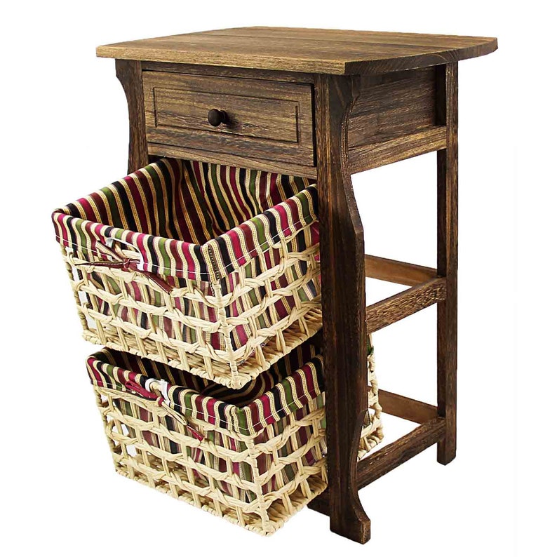 Classic Rustic Countryside Nightstand With a Verity of Weaved Basket /& 1 Drawer