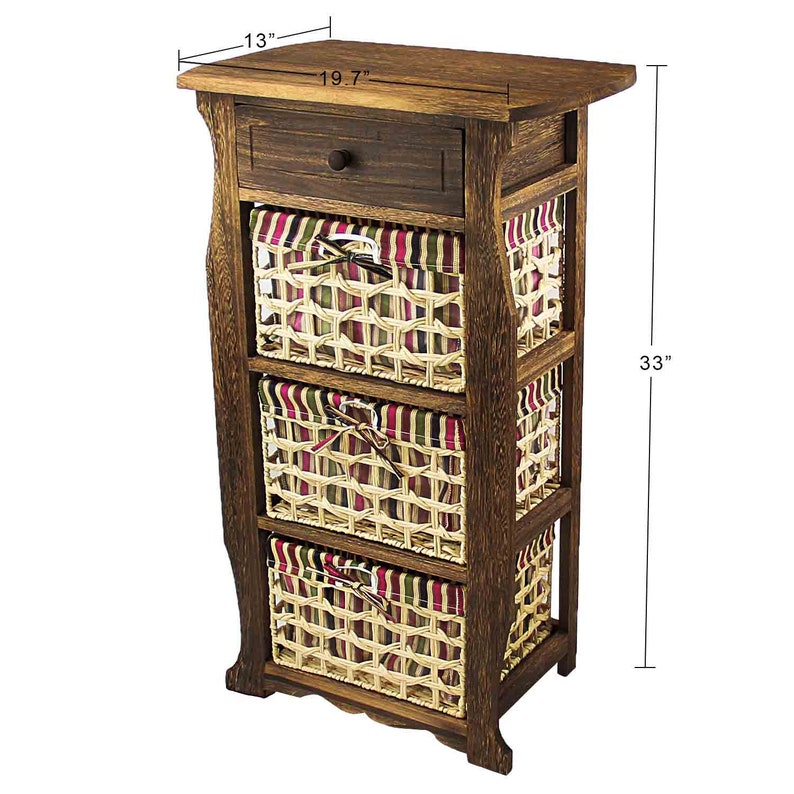 Classic Rustic Countryside Nightstand With a Verity of Weaved Basket /& 1 Drawer