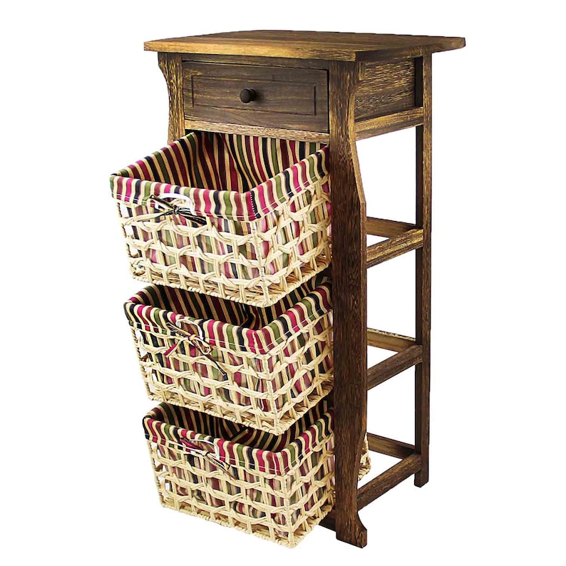Classic Rustic Countryside Nightstand With a Verity of Weaved Basket /& 1 Drawer