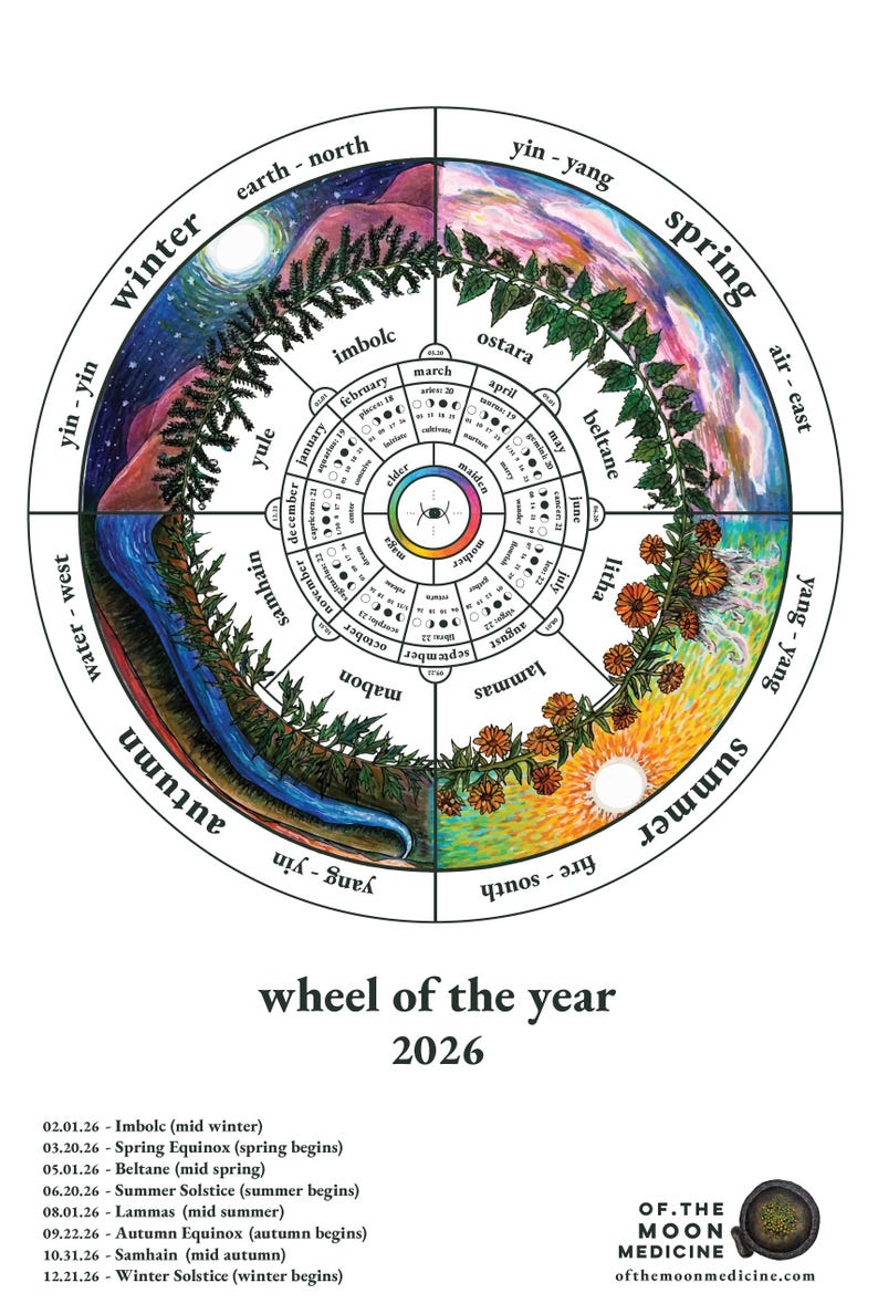 Rueda del Año 2026 - Calendario de Fases Lunares IMPRESO 11x17 imagen 1