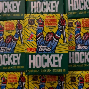 Pacotes de cartas colecionáveis raras seladas Topps NHL “Hockey” de 1990