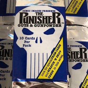 The Punisher: Guts and Gunpowder Sammelkarten, hergestellt 1992, versiegelte Vintage-Packungen