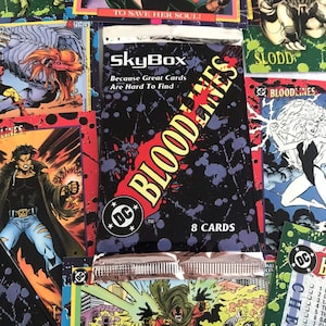 Pacotes de cartões colecionáveis selados 93' DC Comics/Skybox “Bloodlines”