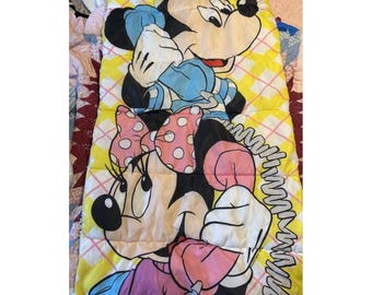 Saco de dormir vintage de Mickey y Minnie Mouse de Disney de los años 80 para hacer una chaqueta con cremallera Wks