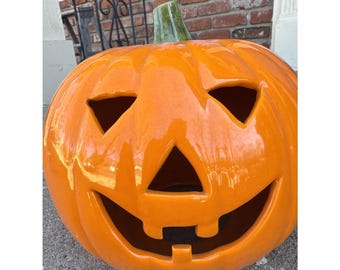 Vela decorativa vintage de cerámica con forma de calabaza de Halloween, 25 cm (10 pulgadas)