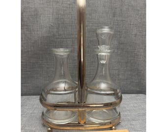 VINTAGE Gio Ponti para Calderoni Milano Juego de vinagrera plateada de vinagre de aceite