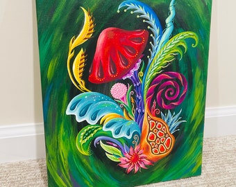 Original Whimsical Plant Painting - "Lushpatch"