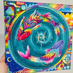 Original Painting - Pisces Astrology Sign Zodiac Rainbow (One of a Kind)