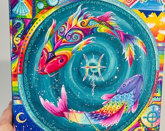 Original Painting - Pisces Astrology Sign Zodiac Rainbow (One of a Kind)