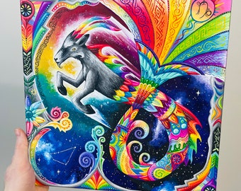 Original Painting - Capricorn Astrology Sign Zodiac Rainbow (One of a Kind)