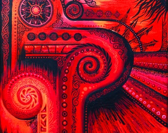 Original Abstract Red Painting - &quot;Daemon&#39;s Breach&quot;