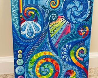 Original Blue/Rainbow Painting - "Azureworks"