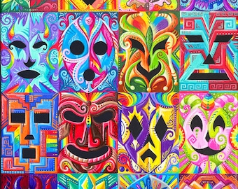 Original Rainbow Painting - "Spirit Masks"