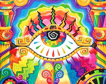 1' by 1' Rainbow Psychedelic Painting - "Psychic Eye 4"