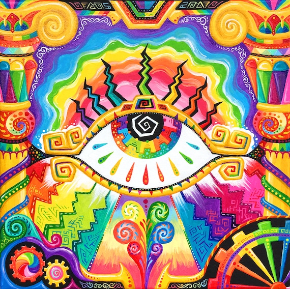 1' by 1' Rainbow Psychedelic Painting - "Psychic Eye 4"