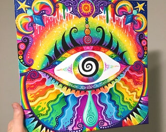 1&#39; by 1&#39; Rainbow Psychedelic Painting - &quot;Psychic Eye 2&quot;