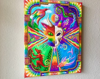 Original Rainbow Painting - "Echoing Beasts"