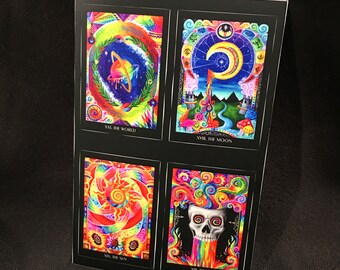 Spectrowhirl Tarot Sticker Sheet (Sun, Moon, Death, World)