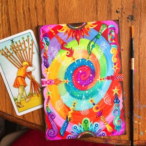 Peinture originale de tarot - "Dix de baguettes"