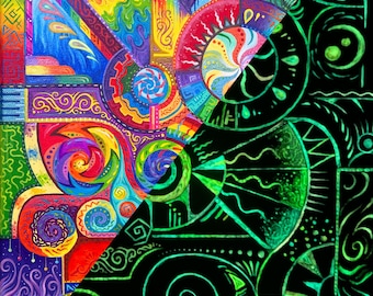 Original Glow-in-the-Dark / Rainbow Painting - "Bio Loom"