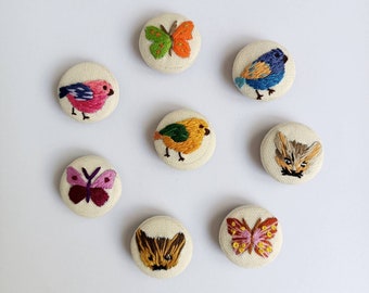 Embroidery Buttons Animal Buttons Fabric Covered Brooch Handmade Floral Button Design Pin Accessories 8 Pcs