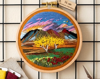 Handmade Embroidery Landscape Hoop Art - Thread Painting, Wall Hanging (5.5 inch)