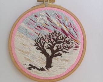 Neige paysage broderie arbre cerceau tenture murale fil peinture Art paysage petit décor cadeau pour elle lui