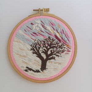 Snow Landscape Embroidery Tree Hoop Wall Hanging Thread Painting Art Scenery Small Decor Gift for Her Him image 1