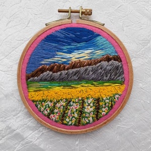 Fil paysage, broderie, cerceau, art, paysage naturel, rond, tenture murale, décoration, cadeau, pour, meilleur ami image 1