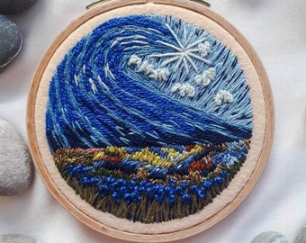 Unique Paysage Hoop Art Broderie Petit Mur Décor Décor Rond Mur Accrochage Anniversaire Cadeau