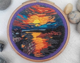 Scenery Wall Art Embroidery Landscape Hoop Wall Hanging Circle Decor Custom New Home Gift