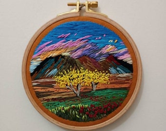 Embroidery Landscape Hoop Art Thread Painting Wall Hanging Needle Work Abstract Embroidery Art Gift for Painting