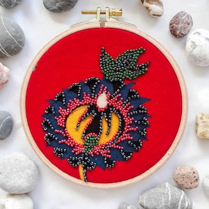 Handmade Beaded Embroidery Hoop Art Colorful Floral Wall Hanging Unique Boho Home Decor Gift for Her