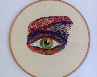 Oeil broderie mur Art main broderie cerceau Art oeil peinture cerceau Tenture murale coloré Home Decor cadeau pour elle cadeau pour lui