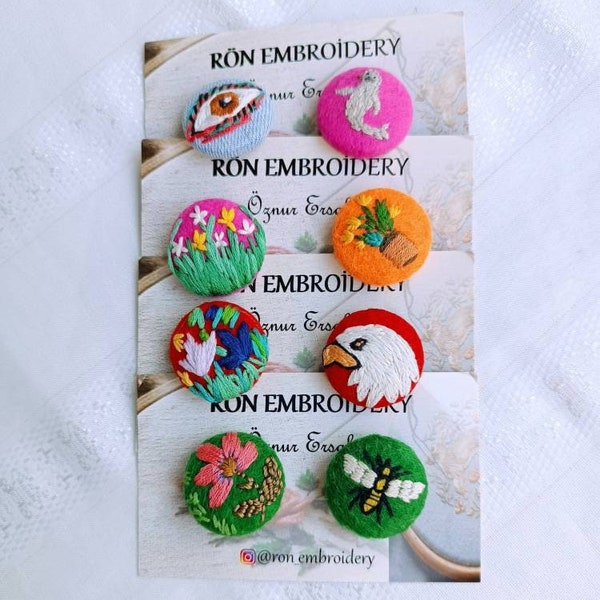 Stickerei Buttons Tier Knöpfe Stoff Überzogen Brosche Handgemacht Floral Button Design Pin Zubehör 8 Stück