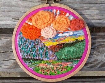 Embroidered Hoop Art Naturel Landscape Countryside Scenery Small Thread Hanging Decor Gift For Her/Him