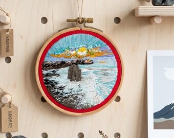 Hand Embroidered Iceland Landscape: Scandinavian Hoop Wall Decor