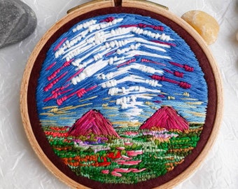 Embroidery Landscape Unique Hoop Art Scenery View Small Wall Decor Illustration Design Anniversary Gift