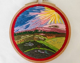 Landscape Hoop Art Embroidery Scenery Wall Hanging Thread Painting Circle Decor Gift For Her/Him