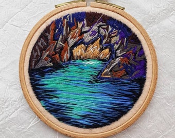 Grotte Paysage Vue Broderie Paysage Naturel Hoop Art Paysage Petit Cerceau Mur Suspendu Cercle Mur Décoration Artistique Cadeau