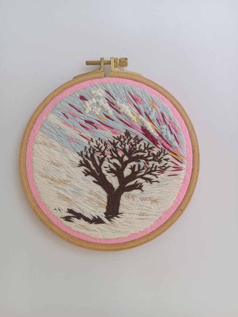 Snow Landscape Embroidery Tree Hoop Wall Hanging Thread Painting Art Scenery Small Decor Gift for Her Him image 1