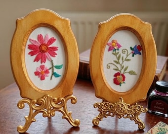 Vintage Framed Wall Decor: Hand Embroidery Flowers Set of 2