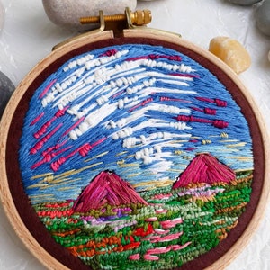 Broderie Paysage Unique Cerceau Art Paysage Vue Petit Mur Décor Illustration Conception Cadeau D'anniversaire image 5