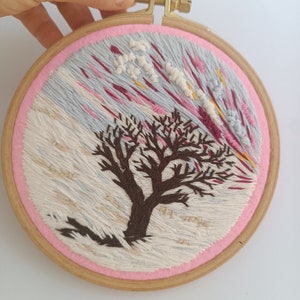 Snow Landscape Embroidery Tree Hoop Wall Hanging Thread Painting Art Scenery Small Decor Gift for Her Him image 5