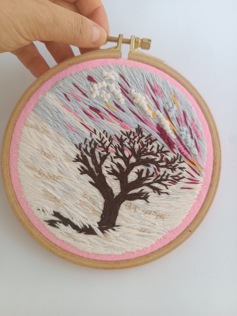 Snow Landscape Embroidery Tree Hoop Wall Hanging Thread Painting Art Scenery Small Decor Gift for Her Him image 5