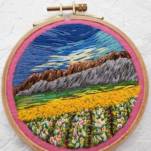 Fil paysage, broderie, cerceau, art, paysage naturel, rond, tenture murale, décoration, cadeau, pour, meilleur ami image 3