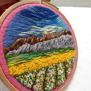 Fil paysage, broderie, cerceau, art, paysage naturel, rond, tenture murale, décoration, cadeau, pour, meilleur ami image 6