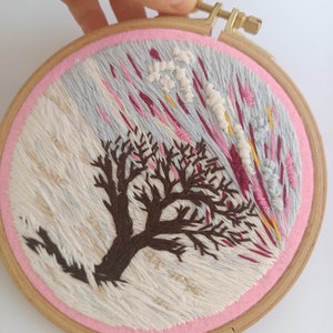 Snow Landscape Embroidery Tree Hoop Wall Hanging Thread Painting Art Scenery Small Decor Gift for Her Him image 6